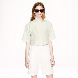 Apiece Apart Roberta Crop Top Short Sleeve Mint Green Grid Blouse Sz 4